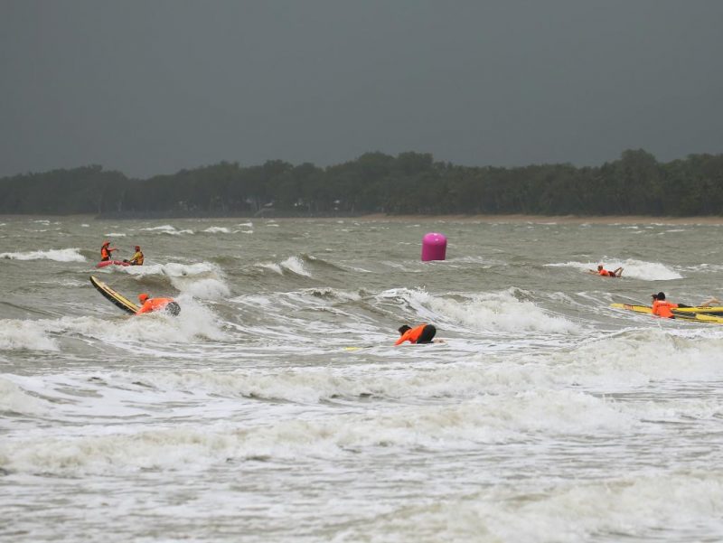 Palm Cove dished up a nasty sea for the start of Cairns Ironman70.3. Photo Cairns Post