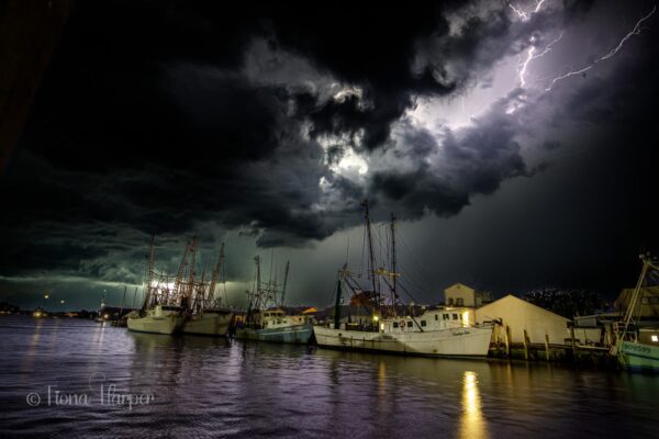 Lightning strikes over Oriental Boat Harbour, North Carolina Image Fiona Harper