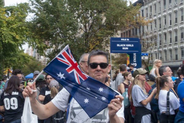 Fiona Harper travel writer runs the New York Marathon in Central Park, USA